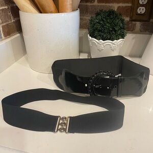 2 Vintage Black Elastic Waist Belt Set